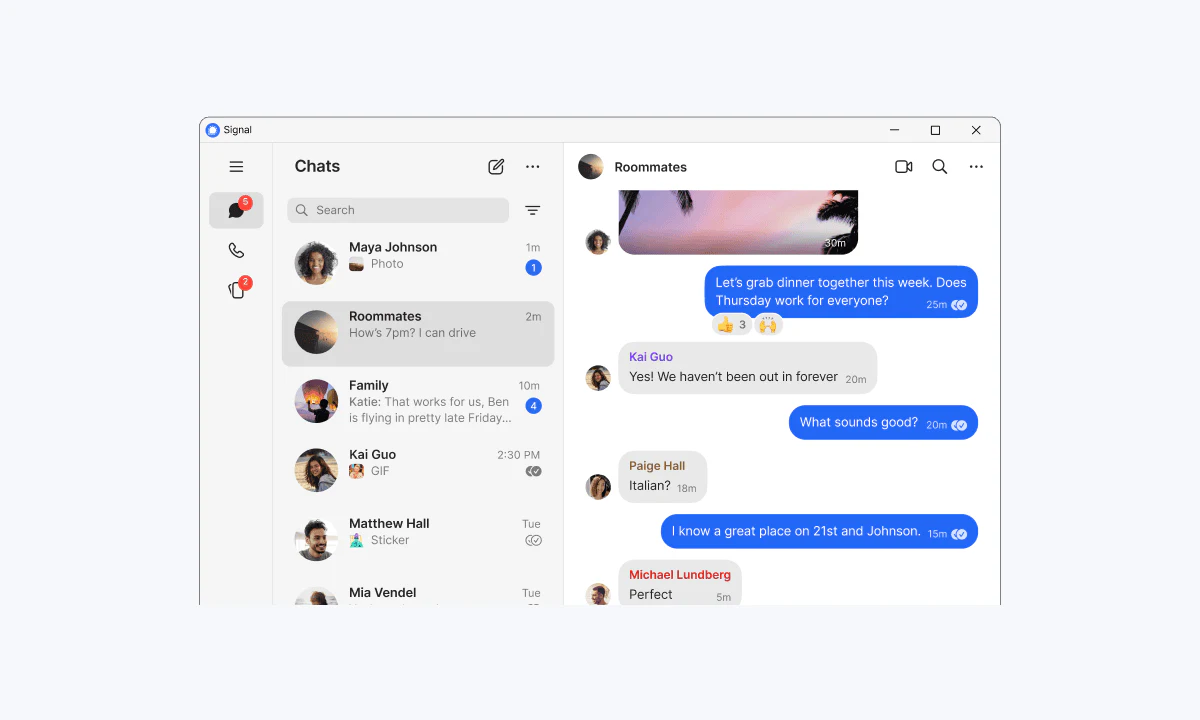 Signal 消息通知排查配图，画面为官方 Windows 桌面端界面